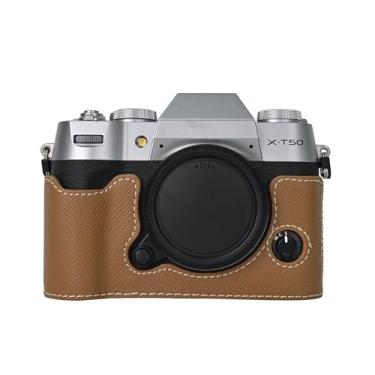 Imagem de VOVMOEYA Capa de câmera para câmera digital sem espelho FUJIFILM X-T50, meia capa Fuji XT50 com interior de microfibra macia, funciona bem com orifício de rosca de 1/10.2 cm-20 furos de rosca retrô PU