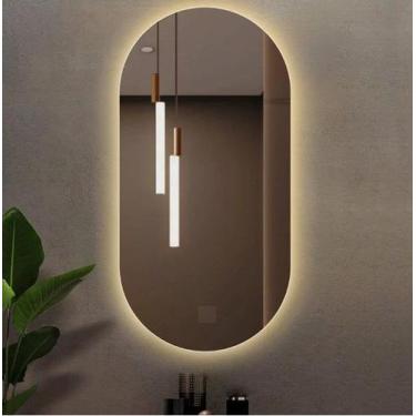 Imagem de Espelho Lapidado Oval Iluminado com led quente - 50x80cm - Woodglass