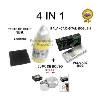 Imagem de Kit Test Ouro Exata Original - Pedra Peq + Ácido 18k + Balança 500g + 