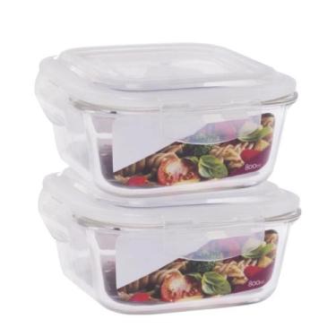 Imagem de Conjunto 2 Potes Vidro Quadrado 800ml Hermético 4 Travas - QUALITY HOU