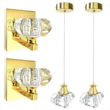 Imagem de 2 Pendente E Arandela De Cristal Para Quarto Dourado G9 - Acienda