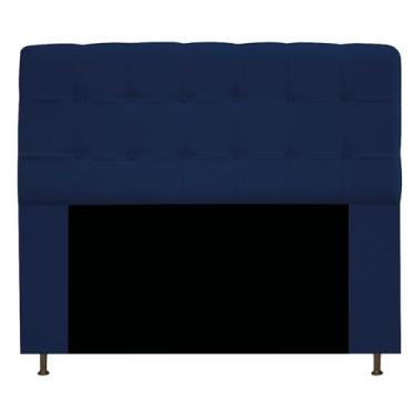 Imagem de Cabeceira Estofada Mel com Capitonê 160 cm para Cama Box Queen Suede Azul Marinho Quarto - AM Decor