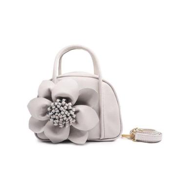 Imagem de Bolsa feminina de couro flor metalizado off white Liz - Zaia