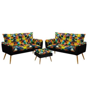 Imagem de Kit 2 Poltronas Namoradeira Beta com Puff Lunar Suede Estampado Colori