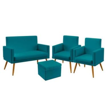 Imagem de Kit Poltrona Namoradeira e 2 Poltronas Vega Rodapé com Puff Quasar Sue