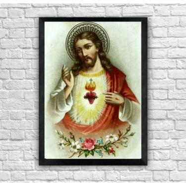 Imagem de Quadro Jesus Cristo Sagrado Coração com Moldura E Acetato Tamanho A3 R