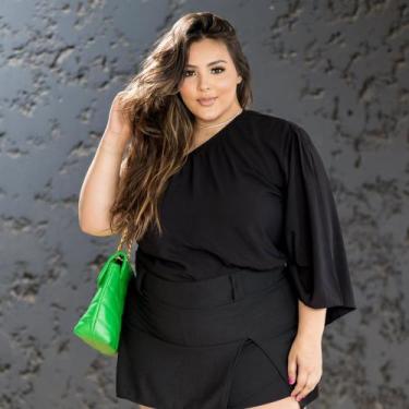 Imagem de Blusa Plus Size Feminina Cropped Manga Única Com Elástico Moda Bloguei
