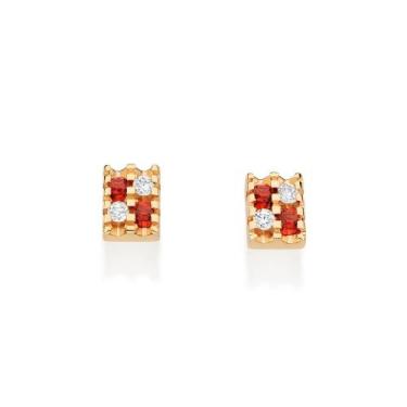 Imagem de Brincos rommanel banhado ouro 18k feminino pequeno retangular cravejad