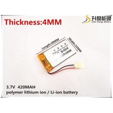 Imagem de 2 Baterias 3,7v 420mah  4mm X 25mm X 40mm 402540 2 Fios - bgb