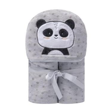 Imagem de Cobertor microfibra de bebê capuz panda cinza - Era Uma Vez