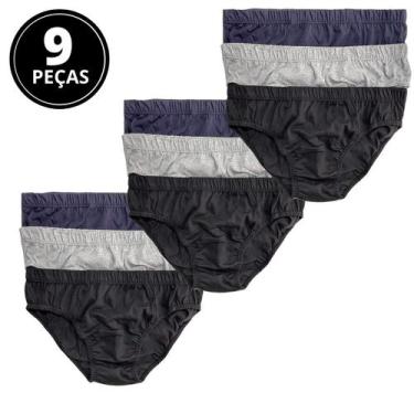 Imagem de Kit 9 Cuecas Slip Adulto Algodão Selene 11910, Preto, Marinho, Mescla,
