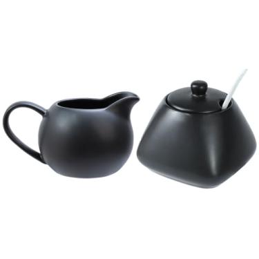 Imagem de RockTrend Conjunto de café preto simples de cerâmica, jarro de creme e conjunto de açucareiro