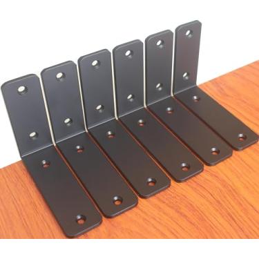 Imagem de Pacote com 6 – Preto fosco C 12,7 cm x A 10,1 cm x L 3,8 cm, 5 mm de espessura, suportes de prateleira de ferro, suporte de prateleira de metal, suporte de prateleira industrial, suporte de prateleira moderno, prateleiras decorativas com parafusos