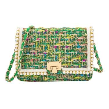 Imagem de KERYHEBN Bolsas transversais pequenas para mulheres, bolsa de ombro de couro com alça de corrente, bolsa clutch moderna, bolsas femininas de pérola para noite, Verde 7