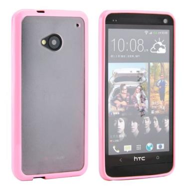 Imagem de Trenro Capa traseira de policarbonato híbrida fina para HTC one M7 rosa