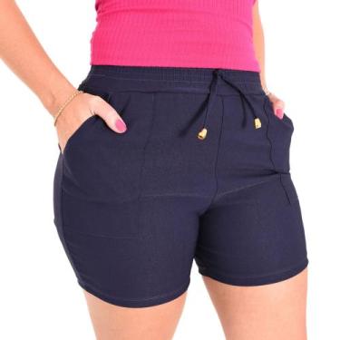 Imagem de Shorts Feminino Cintura Alta Bengaline - Lori Modas, Marinho, GG