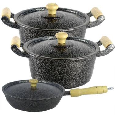 Imagem de Jogo Panelas Alumínio Craqueado, Caçarola e Frigideira - OkayShop