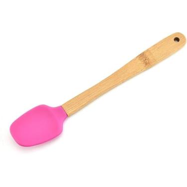 Imagem de Mini espátula de silicone, mini espátula resistente ao calor, colher de escova raspadora com cabo de bambu para raspar, colher de cozinha, cozinhar, assar e misturar, espátulas, utensílios de cozinha