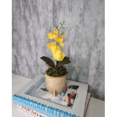 Imagem de Arranjo De Mini Orquídea Amarela Vaso Bege Redondo - FLORESCER DECOR