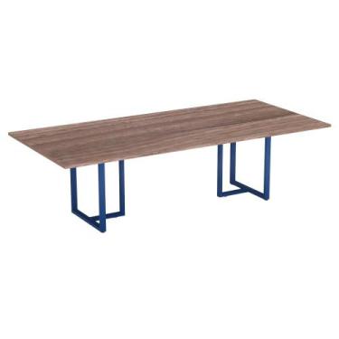 Imagem de Mesa de Reunião Retangular Tubular P25 Pandin 2,6 M Walnut e Azul Del 
