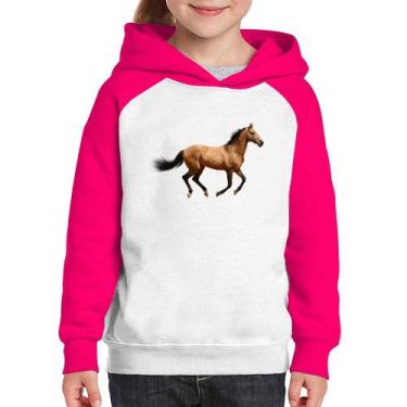 Imagem de Moletom Infantil Cavalo Correndo - Foca na Moda, Branco, Rosa, 14