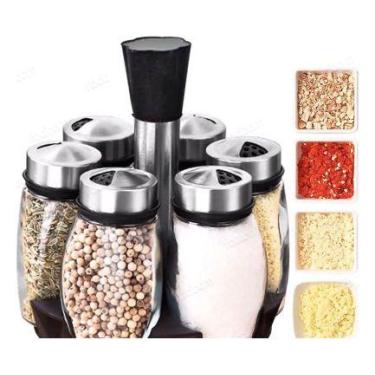 Imagem de Porta Condimento Temperos Giratório 6 Potes Em Vidro+suporte - oem