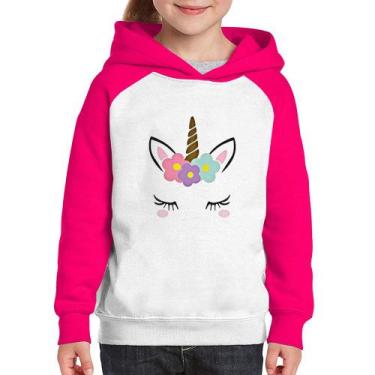 Imagem de Moletom Infantil Unicórnio Cílios - Foca na Moda, Branco, Rosa, 10