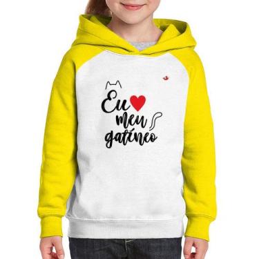 Imagem de Moletom Infantil Eu amo meu gatíneo - Foca na Moda, Branco, Amarelo, 6