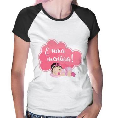 Imagem de Baby Look Raglan É uma uma menina - Foca na Moda, Branco, Preto, P