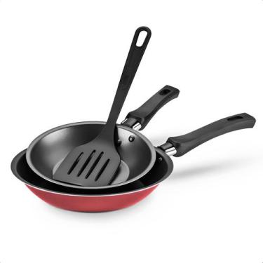 Imagem de Conjunto Frigideira Com Espátula Revestimento Antiaderente Vermelho Ce