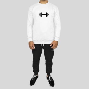 Imagem de Conjunto Calça e Blusa Moletom Careca Sem Capuz Algodão Estampado Peso