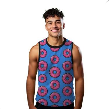Imagem de Camiseta Algodão Regata Verão Estilo Moda Praia Donuts Cartoon Doce Ro