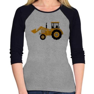 Imagem de Baby Look Raglan Trator Pá Carregadeira Amarelo Manga 3/4 - Foca na Mo