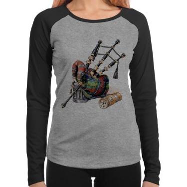 Imagem de Baby Look Raglan Gaita de Foles Manga Longa - Foca na Moda, Cinza, Pre