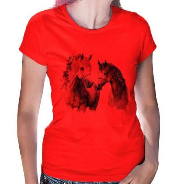 Imagem de Baby Look Casal de Cavalos Watercolor - Foca na Moda, Vermelho, GGG