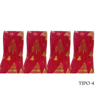 Imagem de Fitas Natalinas 4 Modelos Aveludados Bordas Aramadas 2,73M x 6,3CM. - 