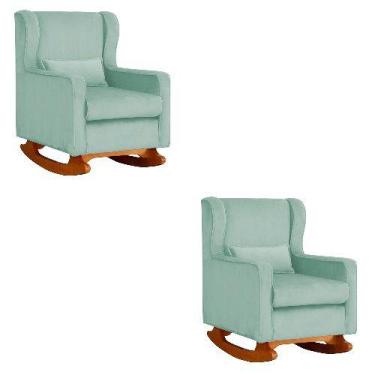 Imagem de Kit 2 Poltrona Aurora Balanço Vovo Veludo Aqua  - FM - Fina Mobília