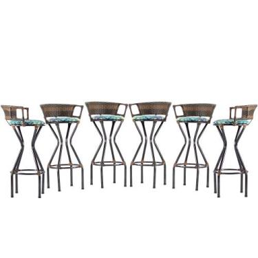 Imagem de 6 Banquetas Charme em Ferro e Fibra Sintética para Balcão, Bar  - Coag