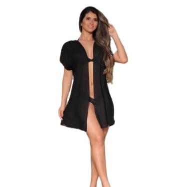 Imagem de Saída de praia preta Kimono Camisetão blusão feminino - DE UMA MARIA P