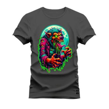Imagem de Camiseta Plus Size Premium Estampada Algodão 30.1 Lobo Neon - Nexstar,