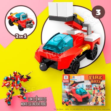 Imagem de Blocos de Montar e Desmontar Fire Bots (Nº 3) Caminhão Elevador Bombeiros 2 em 1 Robô Transformers Block Brinq 36 Peças