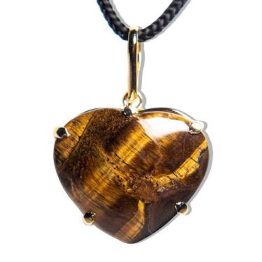Imagem de Colar Extra Coração Pedra Olho de Tigre Garra Dourado - CristaisdeCurv