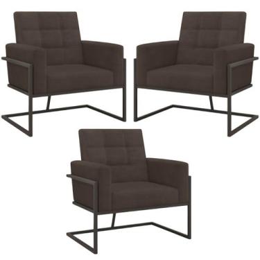 Imagem de kit 3 Poltronas Base de metal para Sala de Estar Manicure Decorativa C