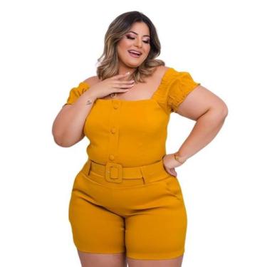 Imagem de Macaquinho Plus Size Ciganinha Botão elastec Veste 48 a 52 - Bellucy M