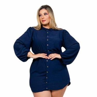 Imagem de Chemise Vestido Plus Size Feminino Com Botões de Manga Longa - Bellucy