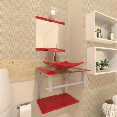 Imagem de Gabinete De Vidro Para Banheiro 40cm Com Torneira Cascata Vermelho Fer