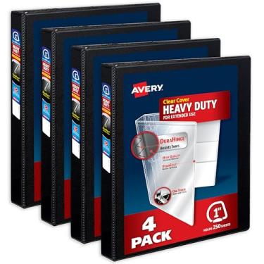 Imagem de Avery Fichário de 3 anéis com vista resistente, anel inclinado de um toque de 2,5 cm, comporta papel de 21,5 x 28 cm, 4 fichários pretos (79868)