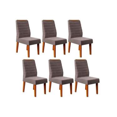 Imagem de Kit 6 Cadeiras Sala Jantar Ondina 6 Un Freijó/Suede Lunar - DJ Móveis