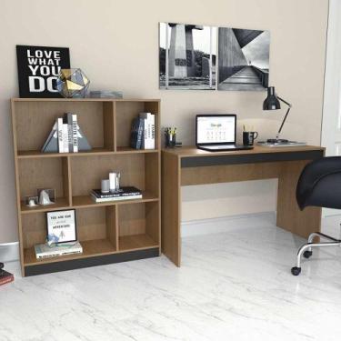 Imagem de Conjunto para Escritório Mesa e Estante B28 Linha B's Emovell, Mel/Pre