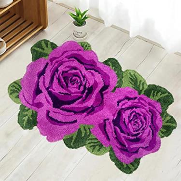 Imagem de USTIDE Tapete de banho felpudo 2x3 tapete de banheiro roxo antiderrapante tapete de banho rosa tapete de flor lavável para cozinha de cabeceira/porta/presente de dia dos namorados